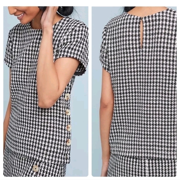 Anthropologie Tops - Anthropologie Maeve Townsend Black White Houndstooth Short Sleeve Top Boxy Sz 10